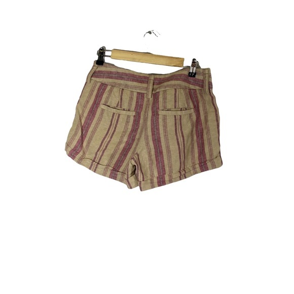 Loft Linen Blend Cuffed Shorts Tan Pink‎ Stripe Pockets Size 2 - Picture 4 of 6